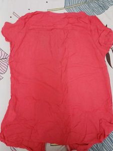 pinkish red button half shirt top
