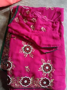 Beautiful heavy Embroidered Pink Saree &amp; blouse