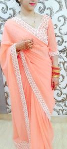 Elegant Peach Saree with Lace Border