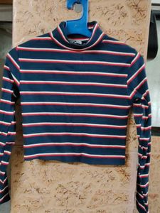 Striped Mock Neck Crop Top