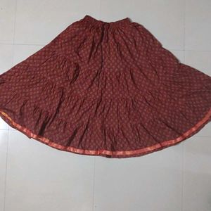 Elegant Maroon Printed Tiered Long Skirt