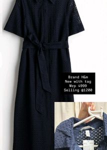 H&M Navy Broderie Midi Dress