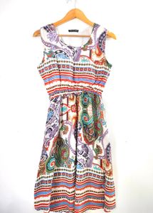 White Multi Colour Printed Dresses (Women's)
