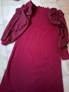 Burgundy Puff Sleeve Dress