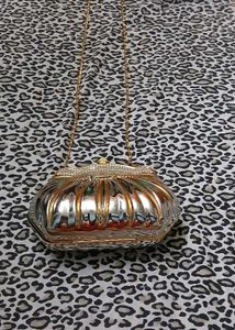 Vintage Metallic Clutch Bag with Rhinestones