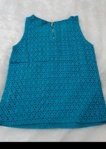 Teal Eyelet Sleeveless Top