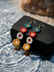Long Handmade Crochet Flower Dangle Earrings