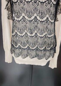 Elegant Lace Overlay Turtleneck Sweater