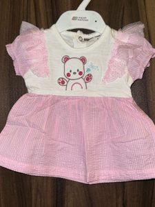 Pink Teddy Bear Baby Girl Frock | Cute Ruffle Slee