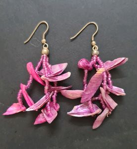 Rose Pink Unique Danglers Made From Shells & Beads