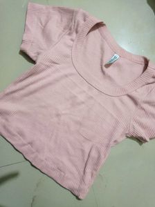 Ribbed Pink Cropped Top