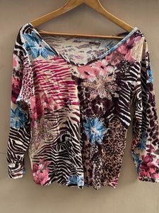 Vibrant Patchwork Print Long Sleeve Top