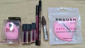 Beauty blender,lipstick,lipliner,brow gel and powd