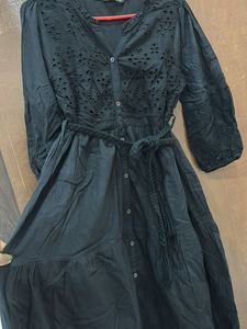 Elegant Black Broderie Midi Dress