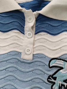 Striped Knit Polo Top
