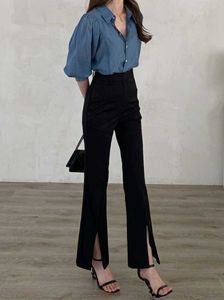 00180 Black Flared Split Hem Pants