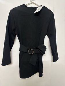 Zara Black Mini Dress with Belt &amp; Shoulder Pads