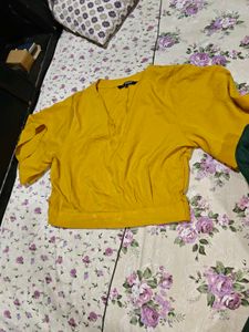 Yellow Cropped Top &amp; Green Pants Set