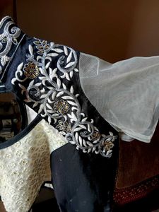 UNSTICHED.  Elegant Black &amp; cream Embroidered Blou