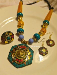 Laq boho Beaded Necklace, Earring and ring Set