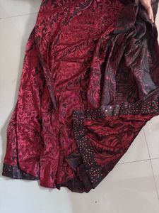Stunning Red &amp; Black Sequined Saree
