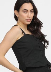 Chic Black Button-Down Peplum Tank