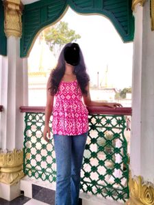Pink Geometric Print Peplum Top