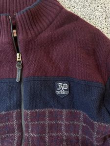 Burgundy Knit Zip-Up Jacket