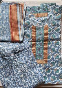 Blue Floral Print Kurta Set