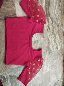 Pink Ethnic Blouse with Printed Sleeves