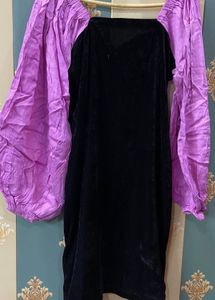 Handmade Velvet Midi with Linen Puffer Full Sleeve