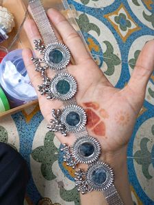 Oxidised Mirror Necklace and Earring Set