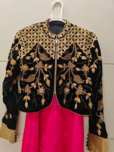 Embroidered Black Velvet Jacket with pink gown