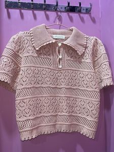 Crochet Knit Polo Top