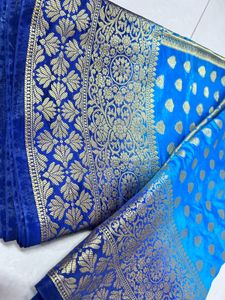 Elegant Blue &amp; Gold Banarasi Silk Saree