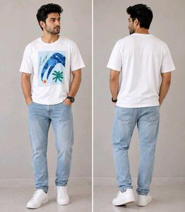 Men's Graphic Print White T-Shirt L size