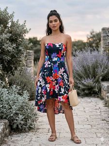 Strapless Floral High-Low Dress