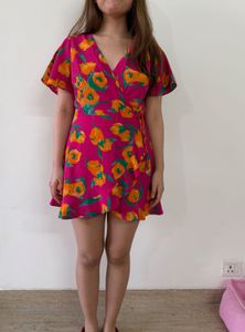 Vibrant Floral Wrap Dress