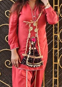 3D Designer Red Kurta with Dhoti Pants