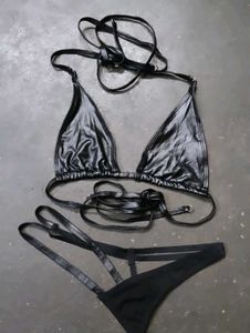 Shiny Black Bikini Set