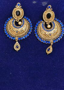 Intricate Gold &amp; Blue Earrings