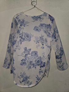 Sheer Floral Print Top with Button Detail