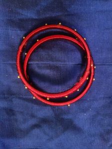 Maroon Silk Thread Bangles with Gold Beads