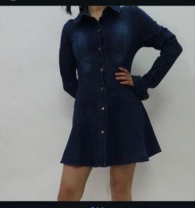 Stylish Blue Denim Fit & Flare Dress