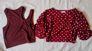 Maroon Polka Dot Top & Ribbed Tank Set