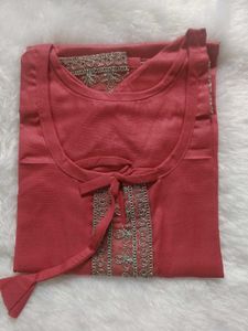 Elegant Red Kurta with Silver Embellishments