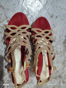 Red &amp; Gold Embellished Heels