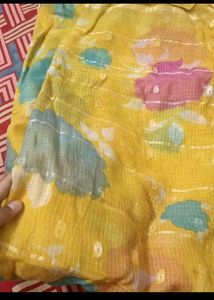 Vibrant Yellow Saree with Floral Print