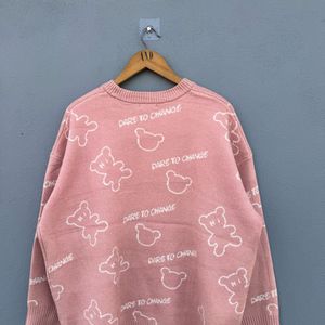 Pink Teddy Bear Print Sweater
