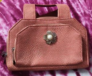Chic Rose Gold Clutch with Pearl Accent